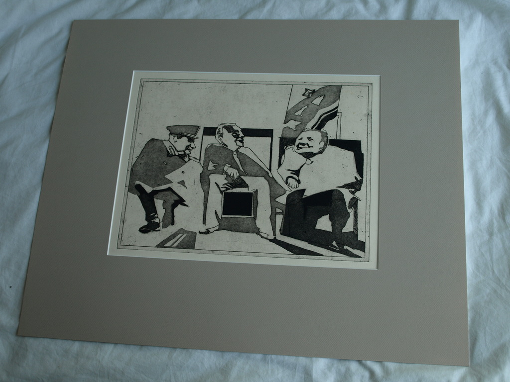 Onduidelijke signatuur : Ets en aquatint , Stalin, Roosevelt en Churchill  kopen? Bied vanaf 1!