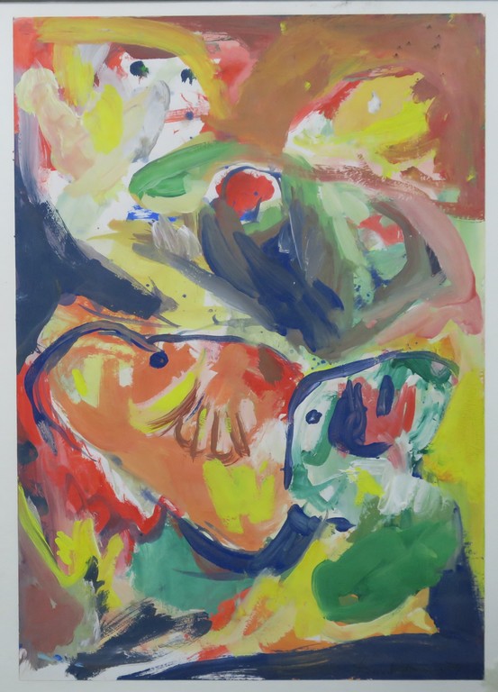 Finn Pedersen: Acryl en Aquarel op papier, Z.T. CoBrA figuren - Ingelijst kopen? Bied vanaf 150!