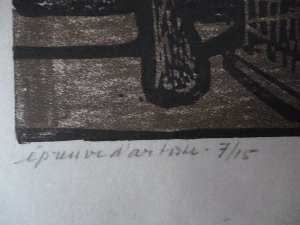 Otto B. de Kat - kleurenlinosnede - Dorpsplein St. Hippolyte kopen? Bied vanaf 70!