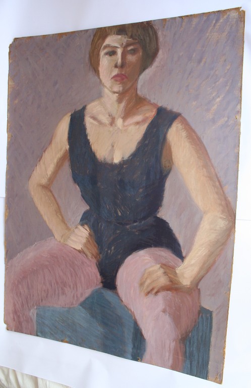 Karel Timmerman - Groot acrylverf op karton - Vrouw in ballet of turnpak kopen? Bied vanaf 20!