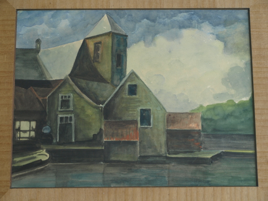 Onduidelijke signatuur : Gouache , Huizen aan water –ingelijst–1e helft 20e eeuw kopen? Bied vanaf 1!
