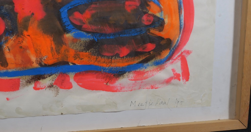 Meertje Kaal: Acryl op Japans zijde papier, Vechtende poesjes - Ingelijst kopen? Bied vanaf 1!