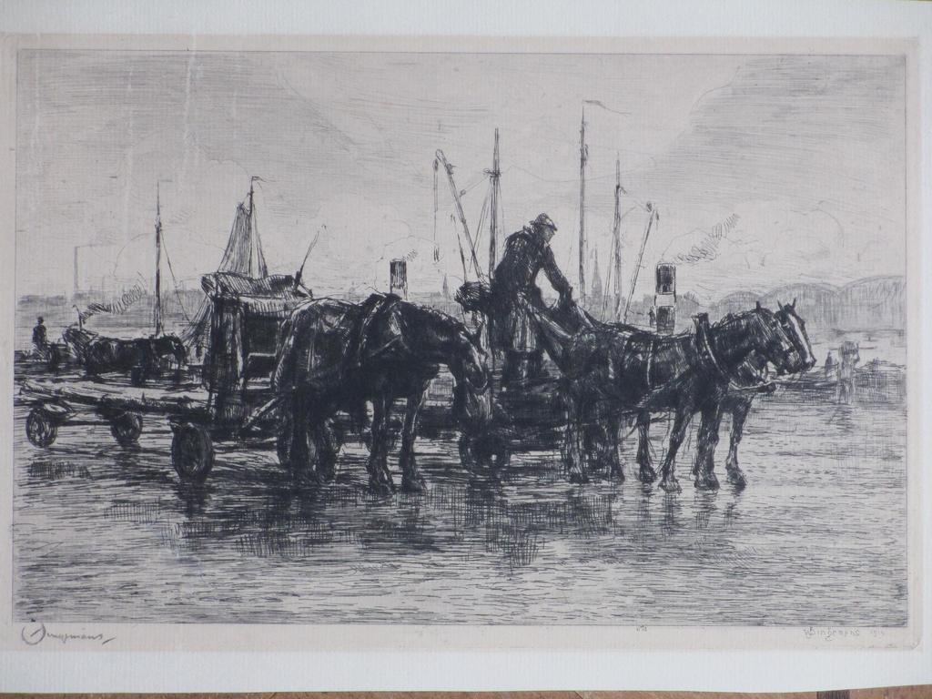 Waalko J.Dingemans, Paarden op havenkade, Ets verkocht voor € 55!