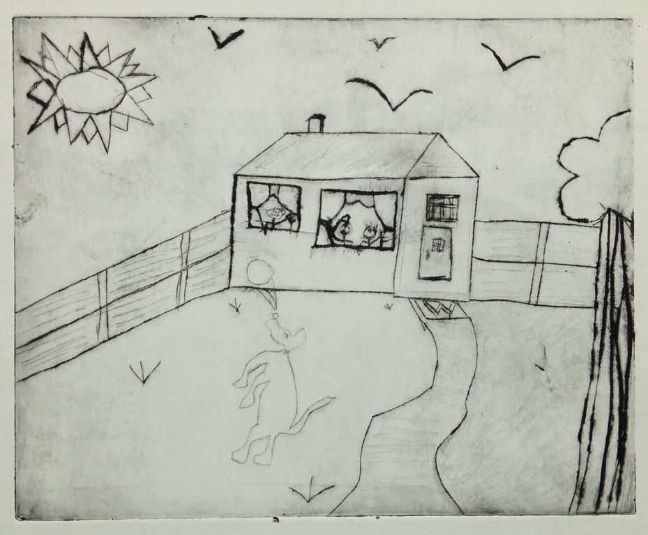 Naïef landschap - Originele ets uit de vorige eeuw kopen? Bied vanaf 1!