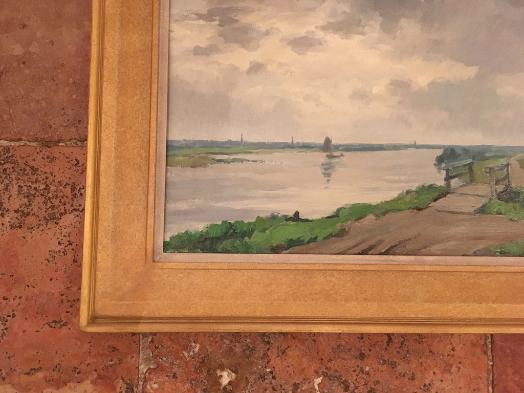 Bomhof; olie op doek, landschap uiterwaarden bij Zwolle kopen? Bied vanaf 450!