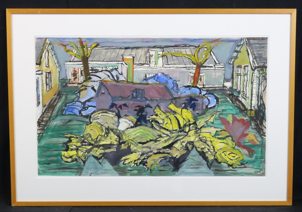 Hans Ebeling Koning: Gouache, Binnenplaats - Ingelijst kopen? Bied vanaf 150!