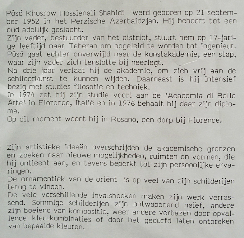 Poso Shahidi - Man tussen vogels en vissen, olieverf op paneel (ingelijst) kopen? Bied vanaf 50!