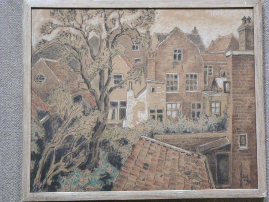 Huib de Ru - tekening - Achterzijde van huizen verkocht voor € 100!