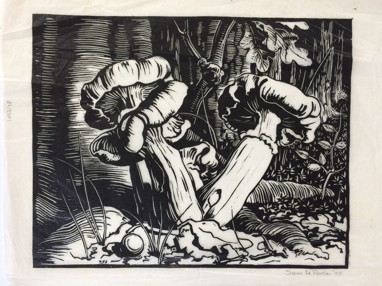 Sam le Poole, houtsnede paddenstoelen, 1935 kopen? Bied vanaf 50!