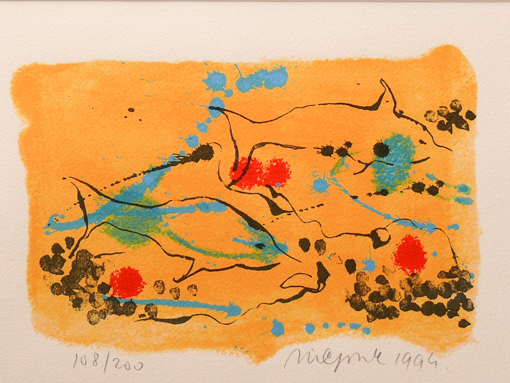 Nic Jonk: Zeefdruk, Gele visjes verkocht voor € 50!