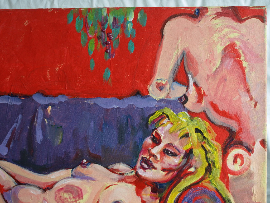 Gesigneerd met initialen : Acrylverf op linnen – Naakten – 70 x 90 cm kopen? Bied vanaf 1!