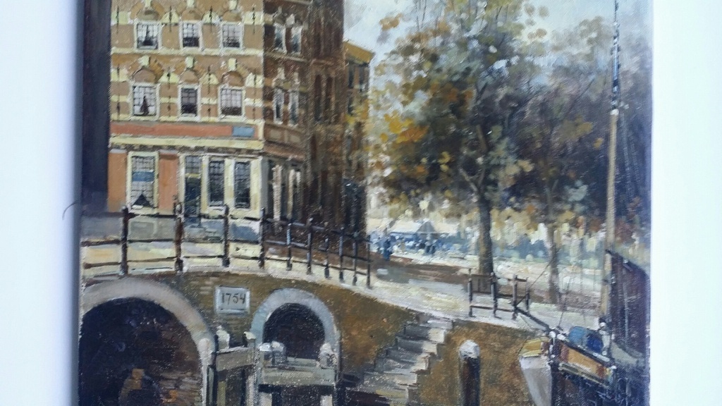 Onbekend, Olieverf op doek, Gracht in Amsterdam. kopen? Bied vanaf 65!