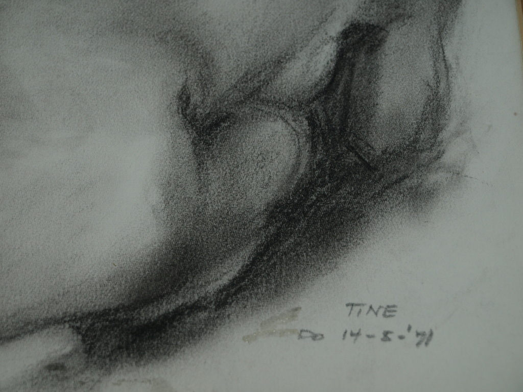Tine : Tekening – Vrouwelijk naakt – Gesigneerd en ingelijst - 1971 kopen? Bied vanaf 1!