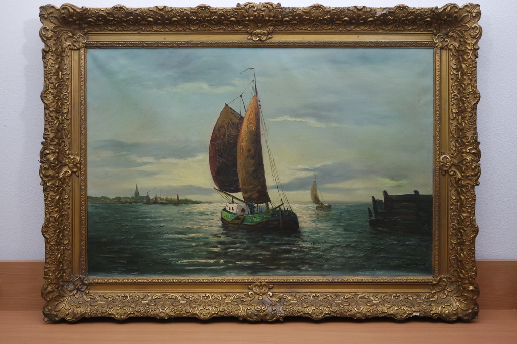 Jan van der HEIJDEN (1911 - 1992) - olieverf op doek - zeilschepen op zee kopen? Bied vanaf 295!