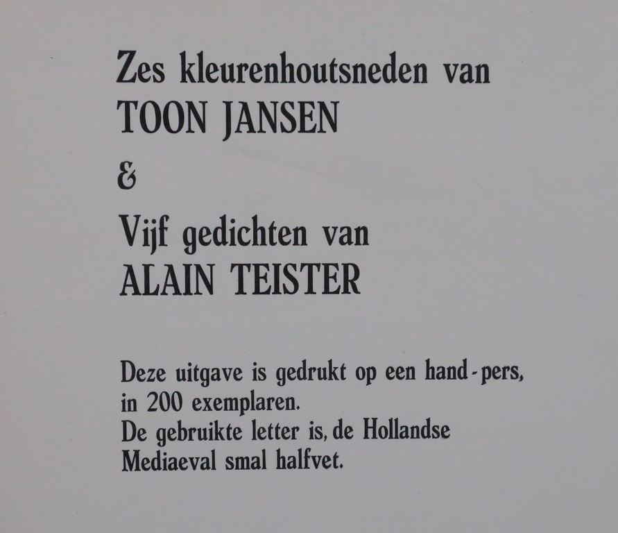 Toon Jansen: 6 Houtsnedes + 5 gedichten van Alain Teister in map, Carpe Deum kopen? Bied vanaf 100!
