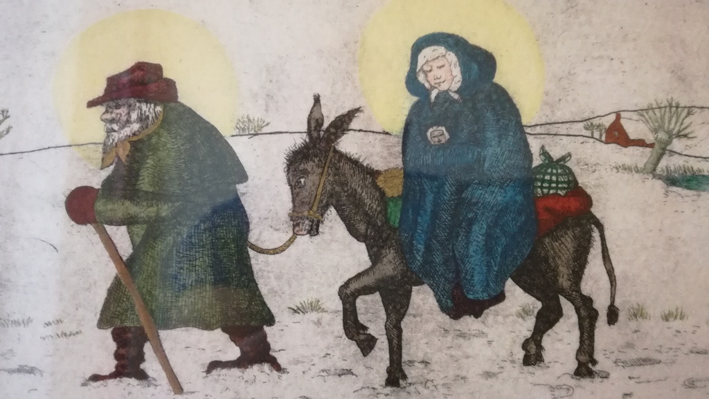 Onbekend kunstenaar, Ingekleurde Ets, Oud Kersttafereel kopen? Bied vanaf 1!