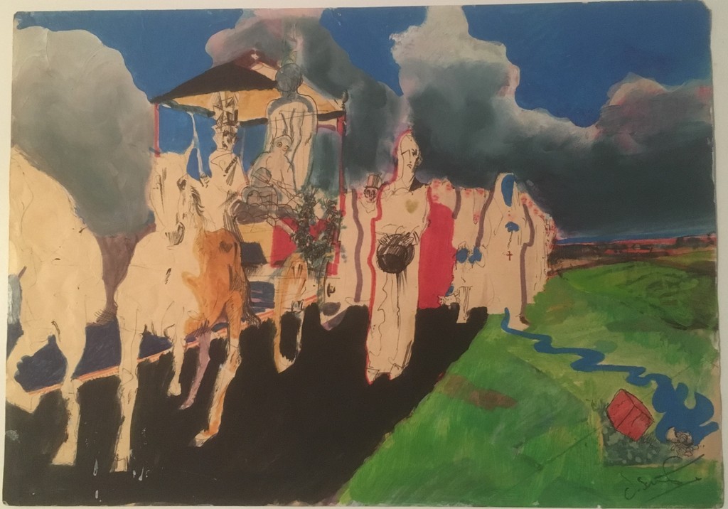 Onbekende Kunstenaar - Gemengde techniek - Processie zonder titiel. verkocht voor € 37!