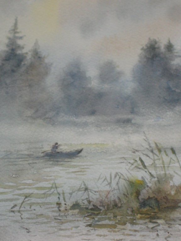  V Shevtschenko aquarel man in roeiboot op een meer kopen? Bied vanaf 1!