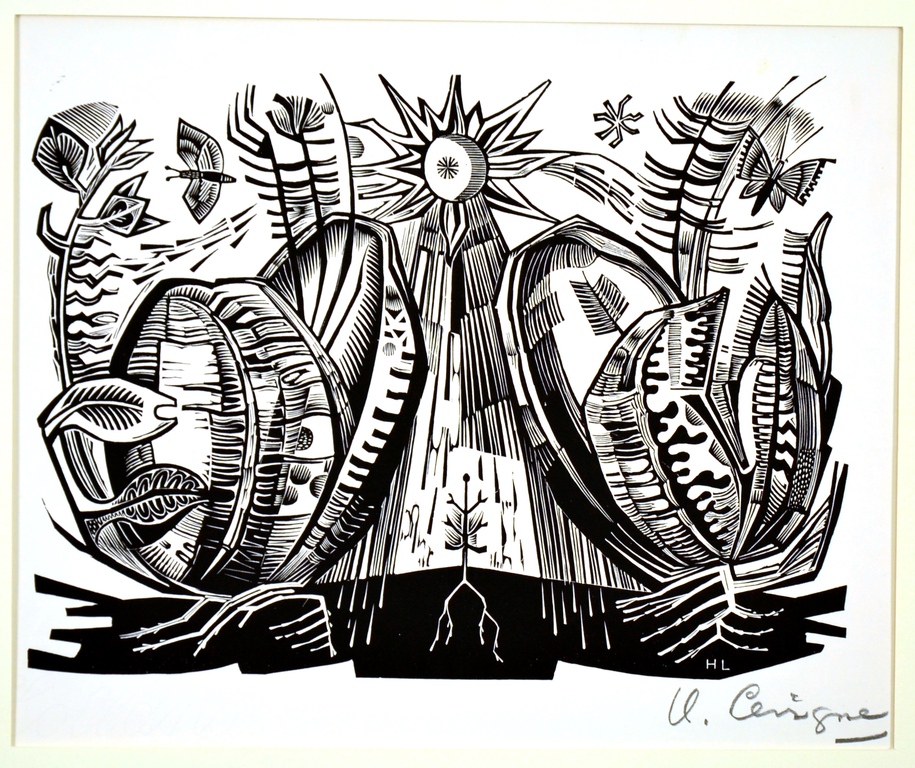 Hubert Levigne: Lino/Houtsnede, Zonnestralen in de tuin kopen? Bied vanaf 1!