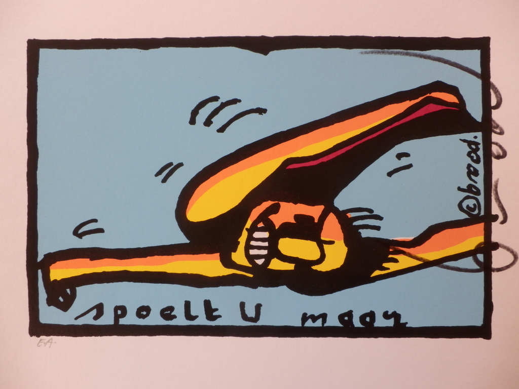 HERMAN BROOD, Gelimiteerde en HANDGESIGNEERDE Zeefdruk SPOELT U MAAR verkocht voor € 89!