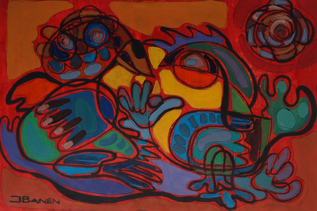 Jasper Banen : Acrylverf op papier , Haantje de Voorste – gesigneerd – 2000  vendu pour 70€ !