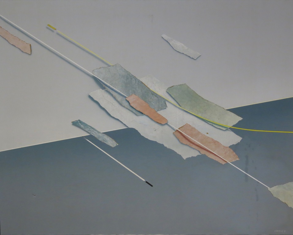 Gerard Vollenbrock: Acryl en collage op doek, Compositie II - Ingelijst (Groot) verkocht voor € 40!