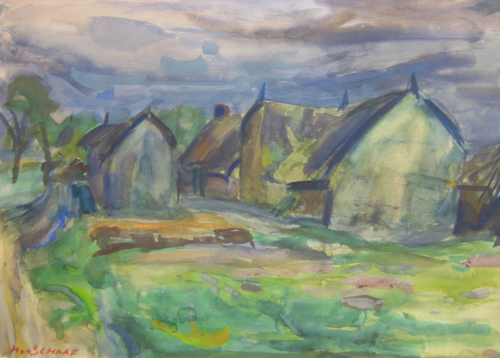 Hans van der Schaaf: aquarel, Landschap Drente verkocht voor € 60!