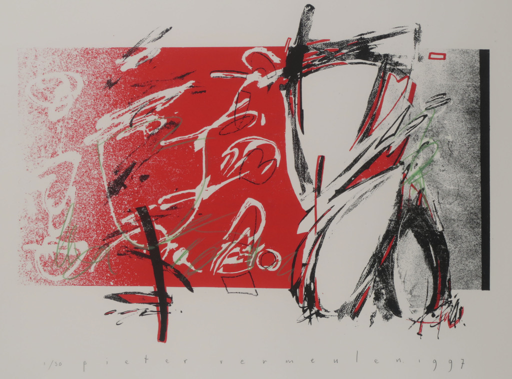 Pieter Vermeulen: Zeefdruk, Z.T. - Ingelijst verkocht voor € 35!