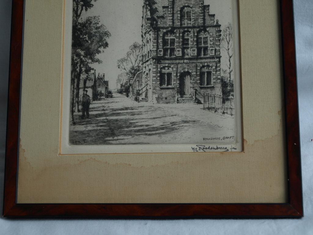 Hendrikus Elias Roodenburg : Ets , Raadhuis Graft – ingelijst & gesigneerd -1961 kopen? Bied vanaf 20!