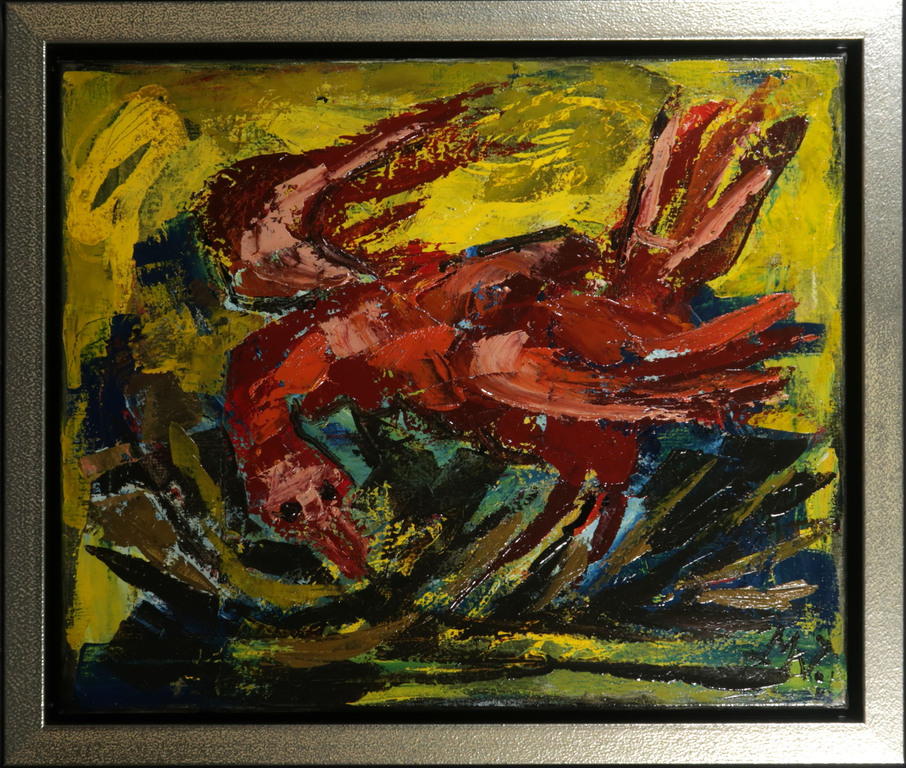 Martin van Wordragen: Olieverf op doek, Rode Vogel - Ingelijst kopen? Bied vanaf 450!