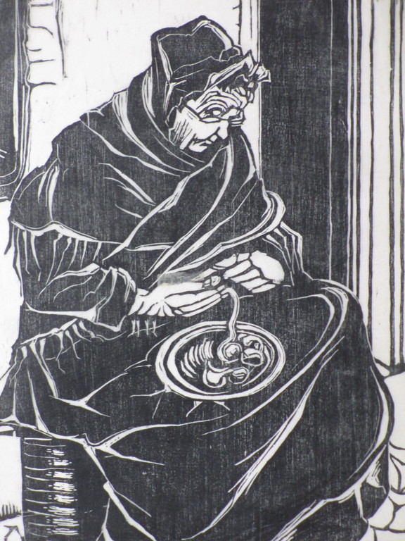 Edith Pijpers, Aardappelschillende vrouw, Houtsnede kopen? Bied vanaf 20!