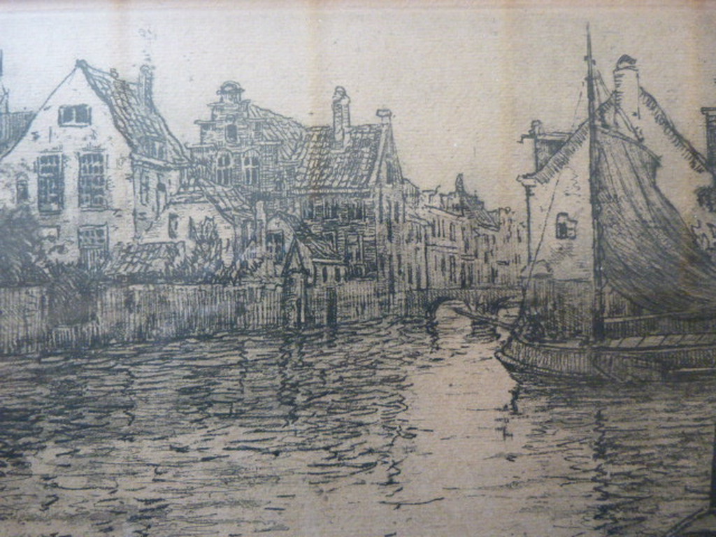 Martin van Waning ( 1889 - 1972 )  -  ets  -  Haven bij dorp. kopen? Bied vanaf 1!