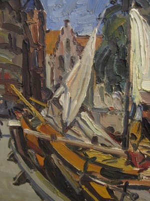 Jan van Anrooy - Jan van Anrooij 1901-1988 "Hoorn afgemeerde boten aan gracht" olieverf gesig kopen? Bied vanaf 1!