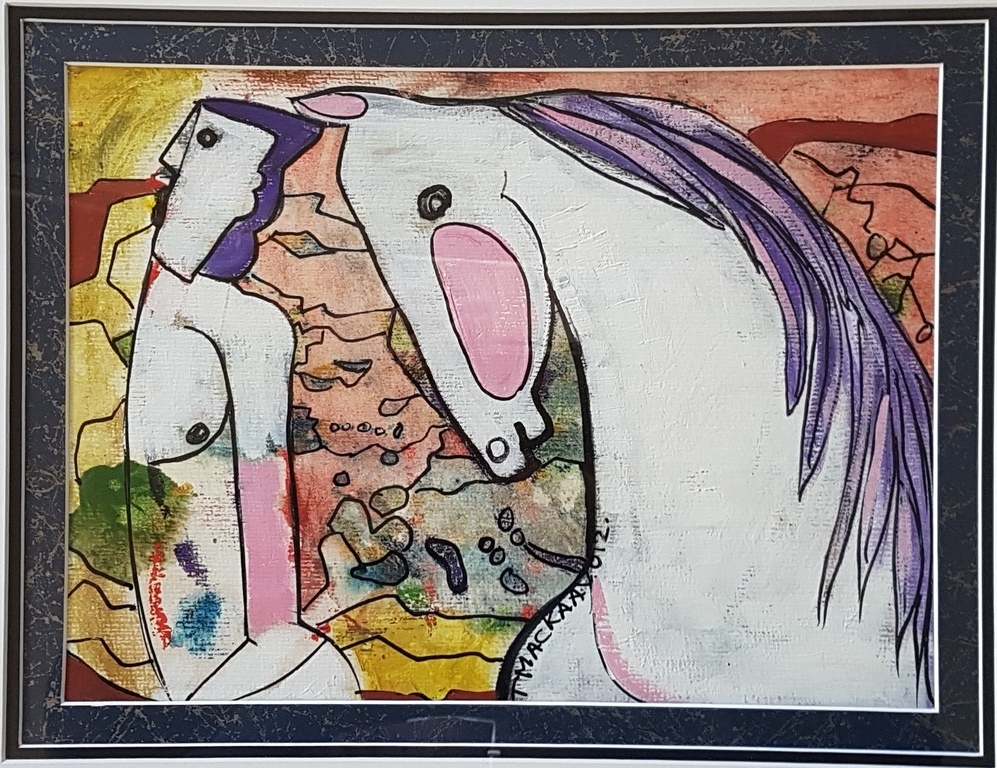 Theo Mackaay - Theo Mackaay - olieverf op zwaar linnenpapier - White horse - ingelijst verkocht voor € 550!