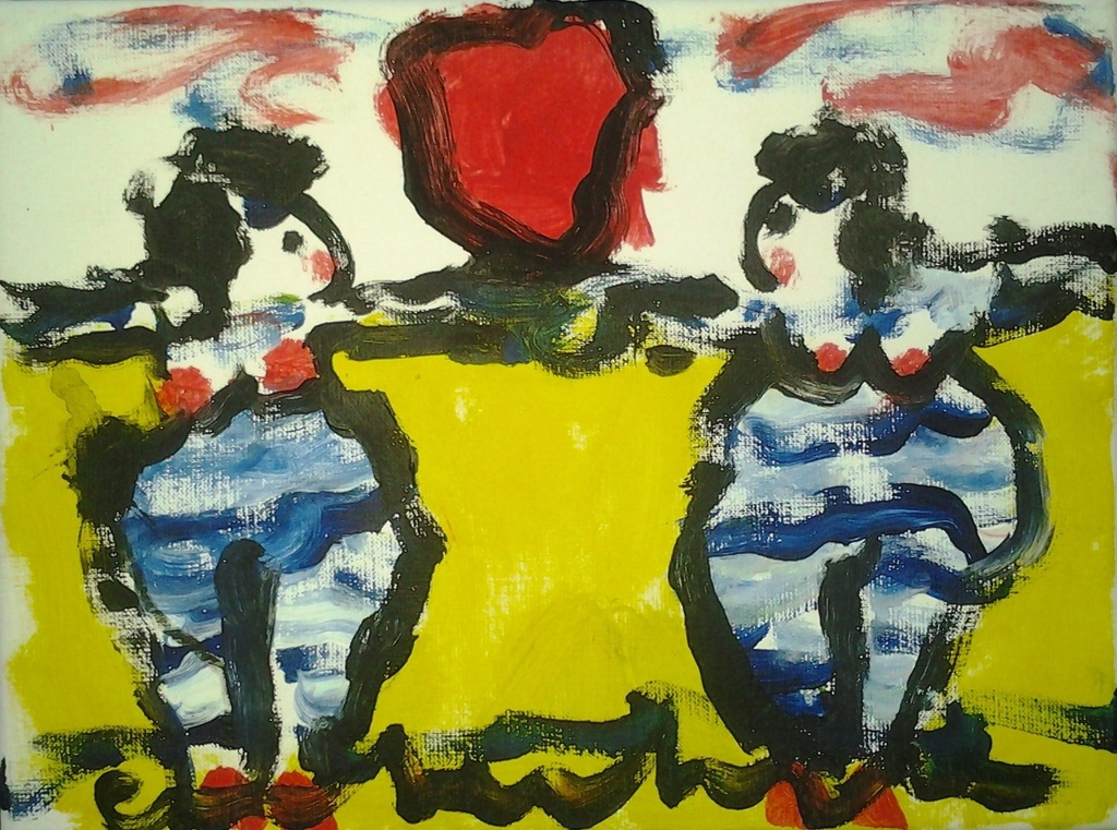 Twee figuren aan het strand, acrylverf op linnen verkocht voor € 165!