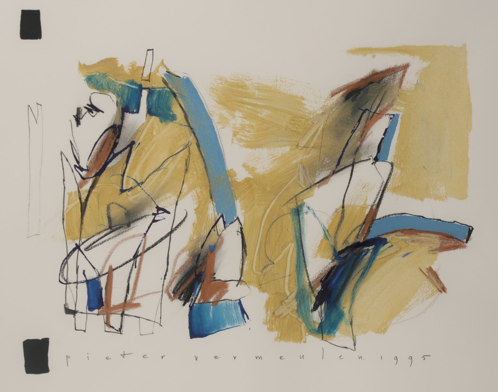 Pieter Vermeulen: Gemengde techniek op papier, Z.T. II - Ingelijst verkocht voor € 35!