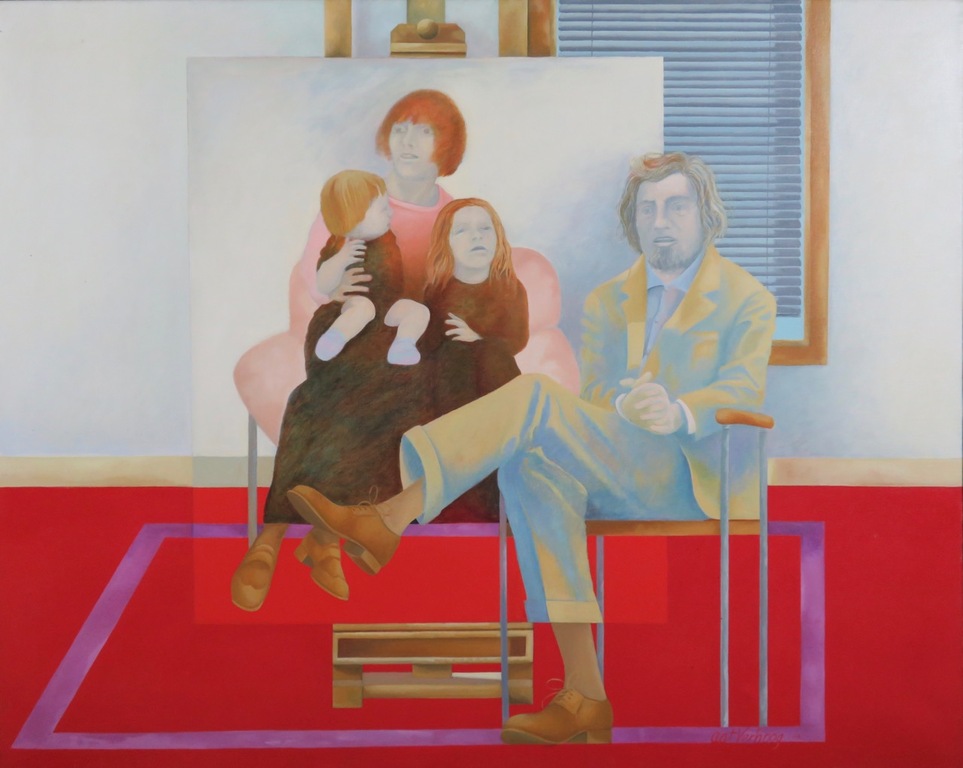 Aat Verhoog: Acryl op doek, Familieportret - Ingelijst (Zeer groot) kopen? Bied vanaf 400!