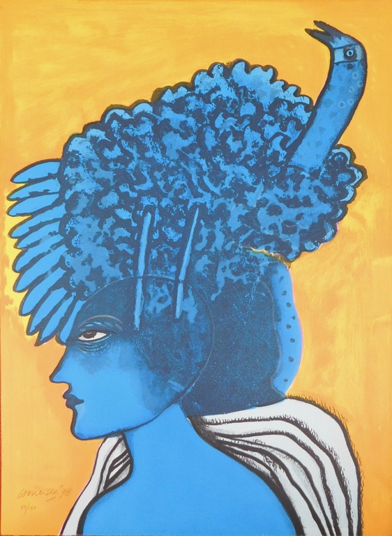 Guillaume Corneille - kleurenlitho - Femme Bleu: Jaune  kopen? Bied vanaf 185!
