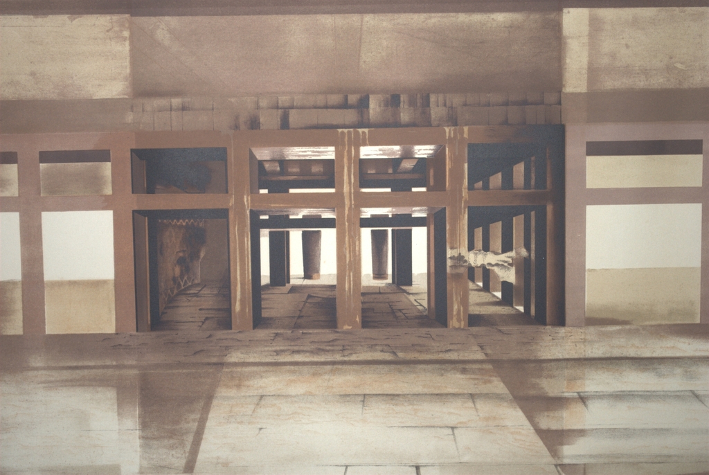 grote litho 1975-- tempelcomplex -- oplage 60  kopen? Bied vanaf 40!