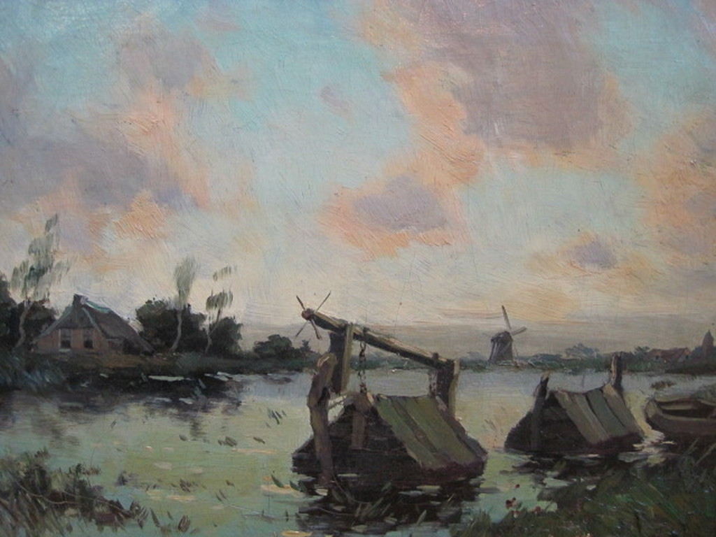 gesign. H. Endlich (Jan Knikker sr) "avondrood aan de Vecht" olieverf ca.  kopen? Bied vanaf 1!