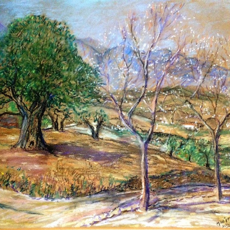 Onbekende kunstenaar (alleen monogram M.W.), pastel, landschap in Spanje kopen? Bied vanaf 25!