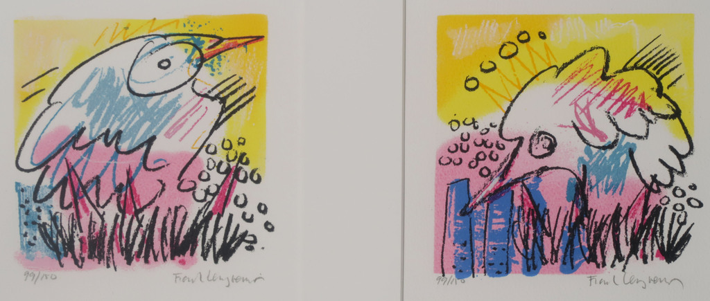 Frank Lengvenius: 2x Zeefdruk, Z.T. Vogels I - Ingelijst kopen? Bied vanaf 1!