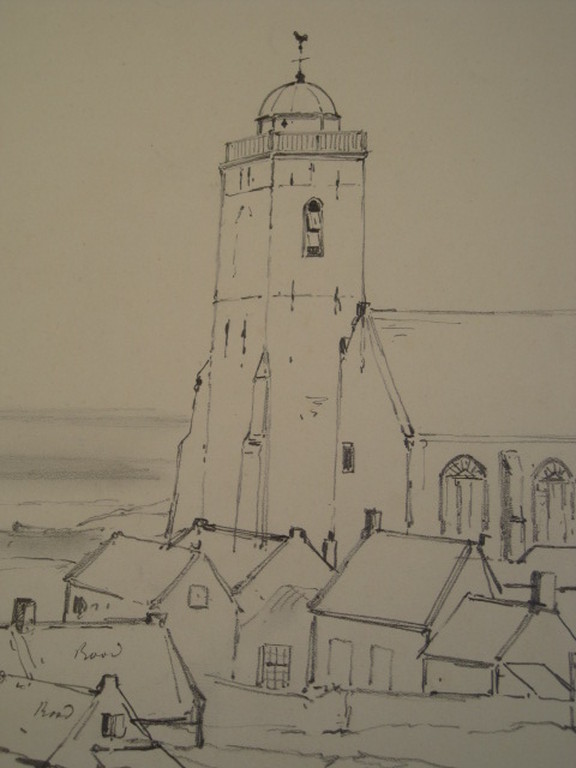 Antieke potloodtekening "strand Katwijk Andreaskerk"  George L Kiers (1838-1916) kopen? Bied vanaf 1!