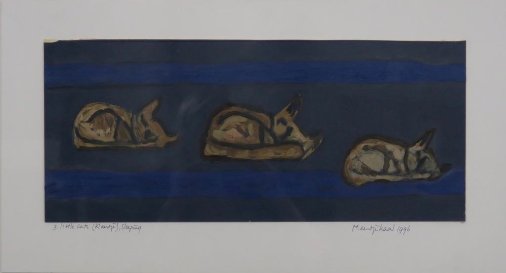 Meertje Kaal: Acryl op papier, 3 Little cats (Klaartje), sleeping - Ingelijst kopen? Bied vanaf 1!