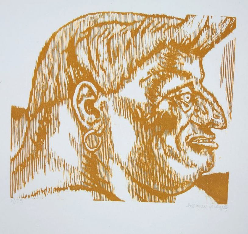 Herman Gordijn: Man met oorring - houtsnede kopen? Bied vanaf 80!