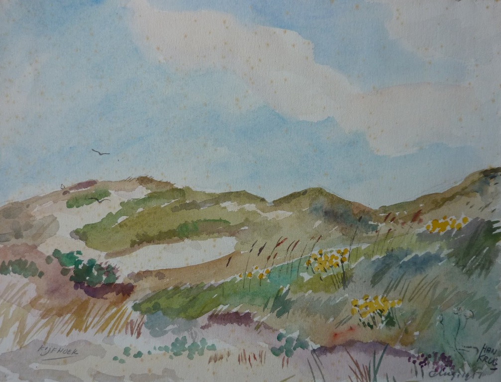 Han Krug Aquarel "Kijfhoek" Aug. 1951 - Den Haag kopen? Bied vanaf 35!