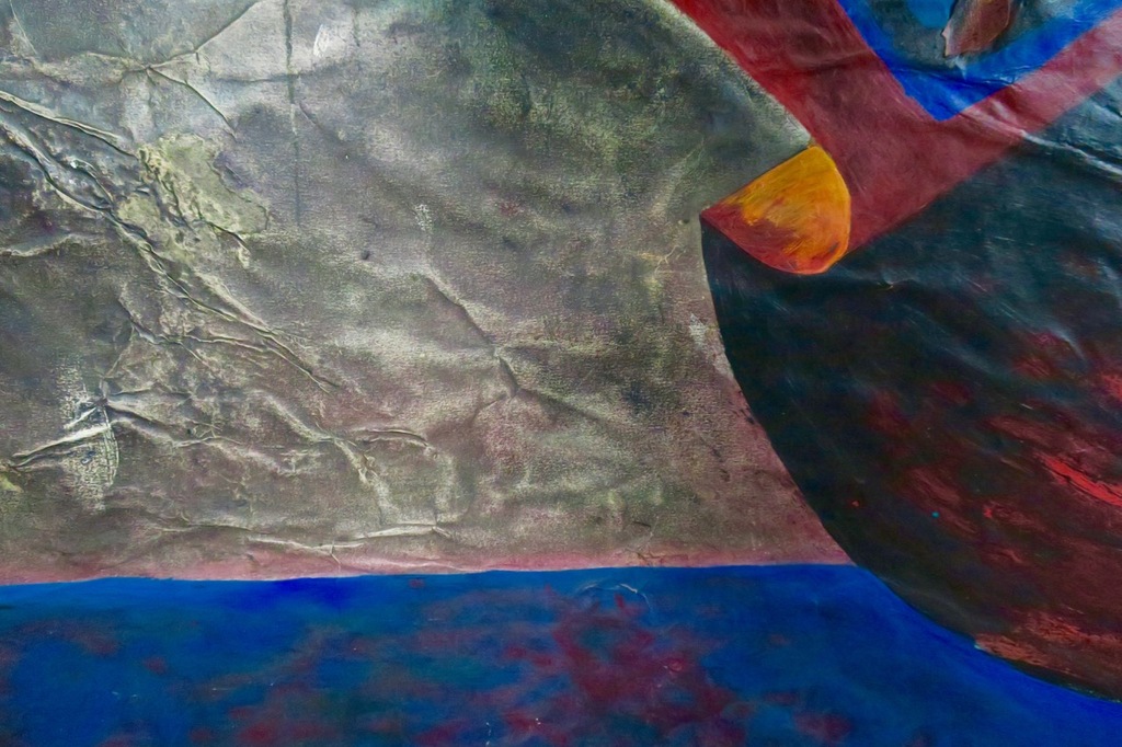 Karen Kiene: Acryl en collage op doek, Mantel - Ingelijst (zeer groot) kopen? Bied vanaf 150!