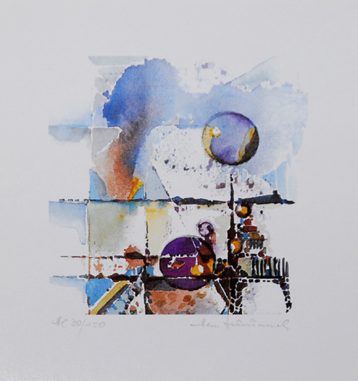 H.E.M. Schüppel: Lithografie, Abstracte Compositie kopen? Bied vanaf 1!