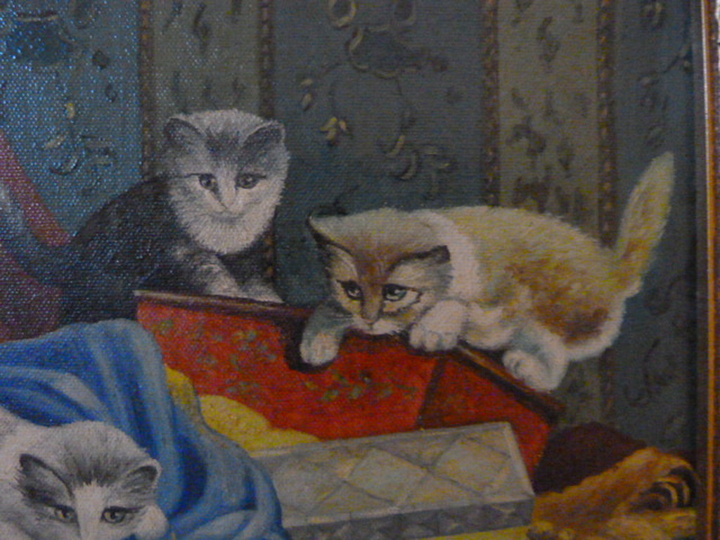 Onbekend ( 20e eeuw ) - olieverf - spelende kittens. kopen? Bied vanaf 1!