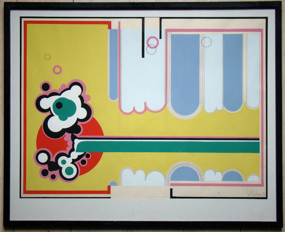 Rik Coolen - gouache tekening / ontwerp muurschildering 1970 verkocht voor € 135!